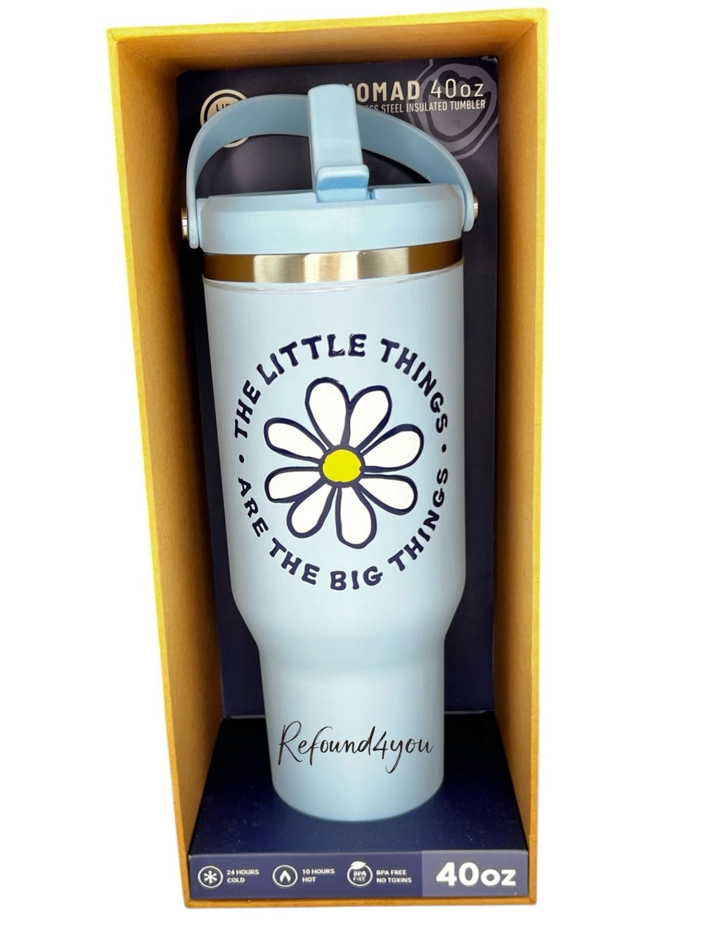 Life is Good - ‘Daisy- light blue’ 40oz insulted H20 bottle. NWT. Firm!